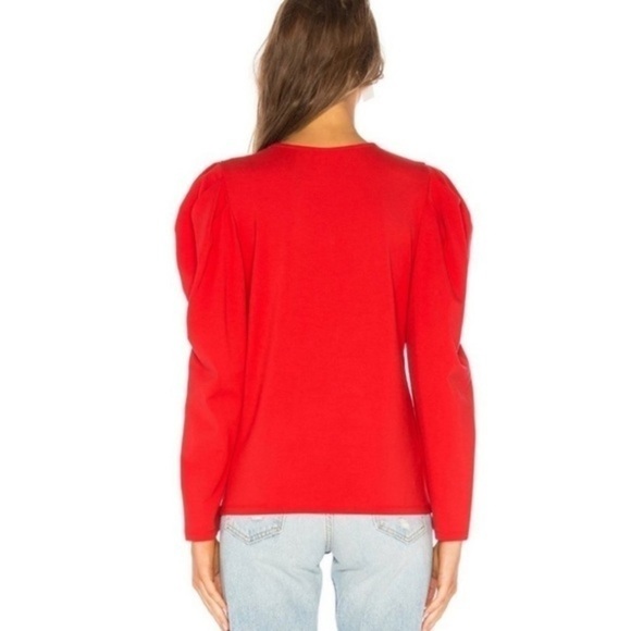 LPA Crew Neck Gathered Puff Shoulder Red Top - Size Small - Picture 2 of 11